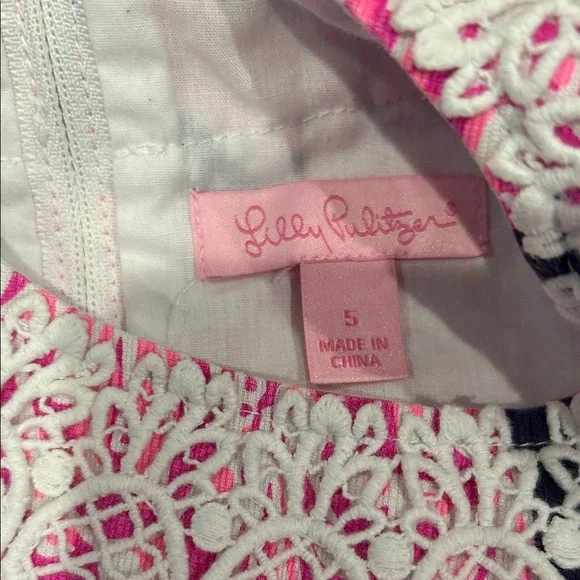 Lilly Pulitzer Pink and Navy Pineapple Print Girls Dress - Picture 3 of 4